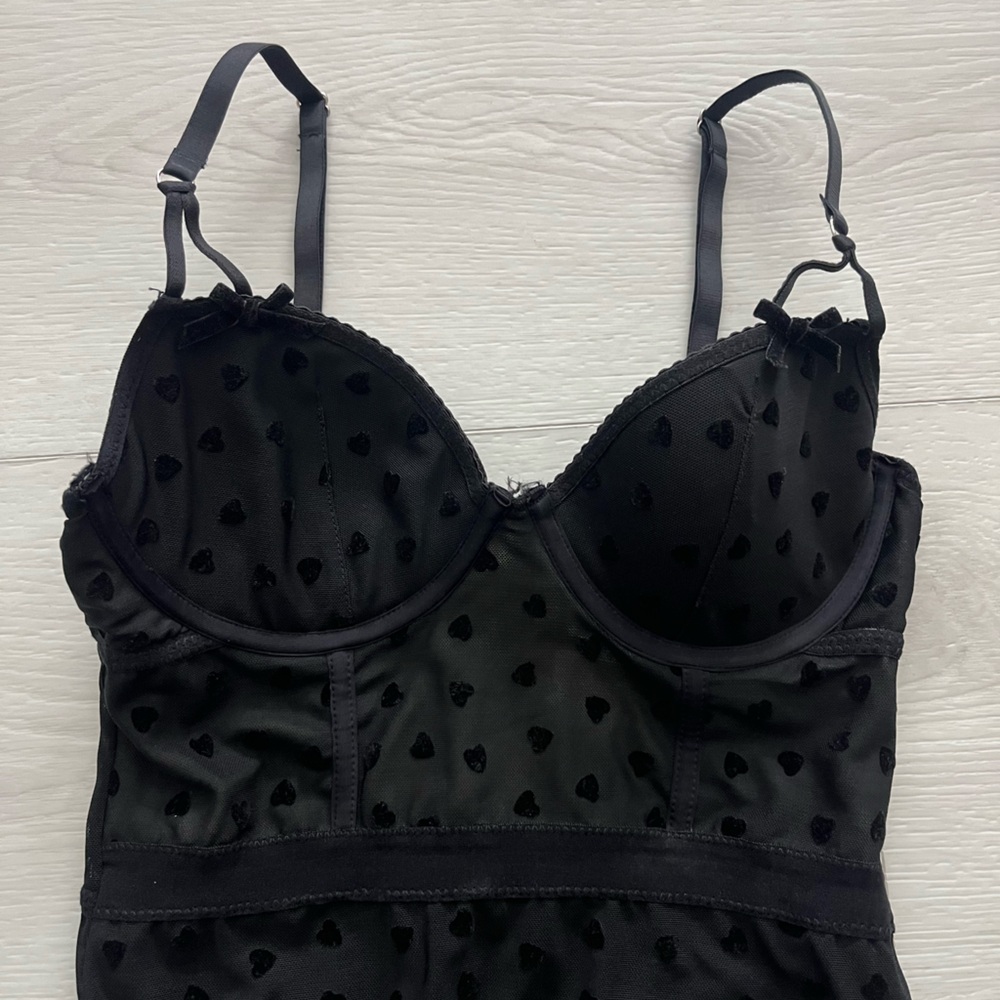 heart print mesh bodysuit